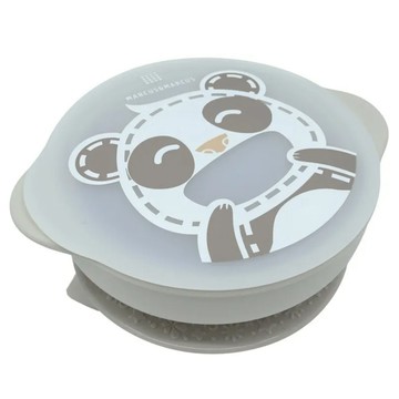 MARCUS&MARCUS 動物樂園幼兒自主學習吸盤碗含蓋  1個  貓熊 灰色