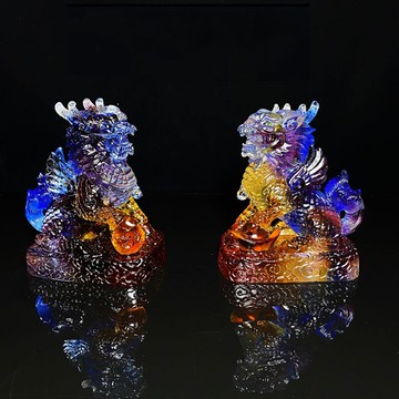 琉璃麒麟擺件一對開光麒麟風水踩八卦鎮宅辟邪招財化煞送子求子