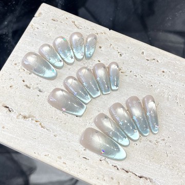 ✨Hannah✨白月梵星手繪拉絲星星玻璃珠綿密貓眼純手工穿戴甲高貨精品精緻穿戴甲 LDTD