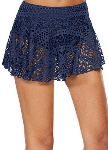 Navy Mid Waist Laser Cut Swimwear Pantskirt