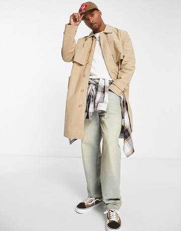 Topman trench coat in stone-Neutral
