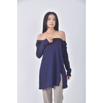 (M) zara質感長袖藍色洋裝二手衣