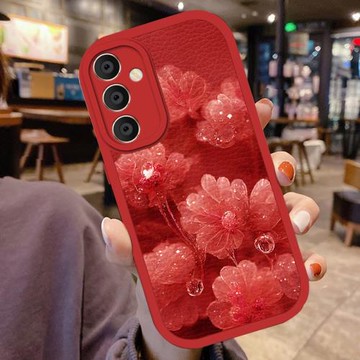 適用三星a55手機殼女款Galaxy A55小羊皮硅膠軟殼新款5G鏡頭全包防摔保護套Samsung個性a55網紅潮外殼雨露花