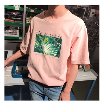 FINDSENSE MD 韓國 潮 男 時尚 椰子樹字母印花 圓領 短袖T恤 特色短T 學生T恤