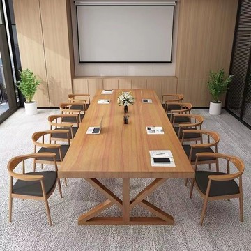【臺灣公司 可打統編】免運 會議桌 實木長桌 實木會議桌簡約大型現代辦公室辦公桌洽談桌椅長條板桌工作臺組合 可開發票 全館八折 工廠現貨直銷 新品特價 y10013