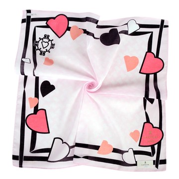 LANVIN 燙金LOGO經典JL愛心線條框純綿帕巾-淺粉色