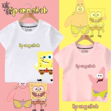 海綿寶寶派大星動漫動畫可愛短袖T恤衫男女大中小兒童裝學生半袖