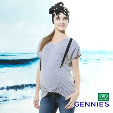 Gennies奇妮 010系列-V領綁帶上衣(灰T3314)