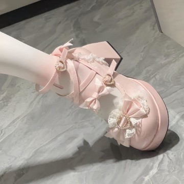 【甜美蝴蝶結圓頭單鞋】熱銷魔女之夜 原創 愛心之戀 lolita高跟鞋 粗跟高跟鞋 蝴蝶結高跟鞋 蘿莉塔鞋 粗跟 甜美風