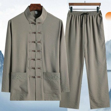 【巴黎精品】現貨+預購 新中式唐裝套裝中國風襯衫長袖冰絲上衣長褲休閒男裝-七扣男裝3色a1kr27