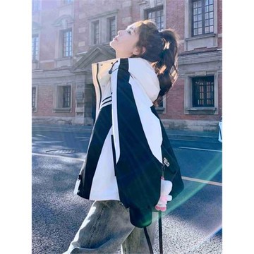 高級感超好看黑白撞色沖鋒衣女2024新款春秋小個子風衣早秋短外套