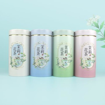 新款茉莉花茶茶葉罐鐵罐粉色綠色一斤密封圓罐扣底罐茶葉包裝空盒
