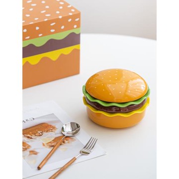 創意漢堡包陶瓷碗盤5件套 可愛卡通餐具家用烘焙沙拉碗甜品盤飯碗