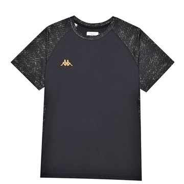 KAPPA 義大利型男吸濕排汗速乾中性針織圓領衫 黑/復古黃 33163GWZ07