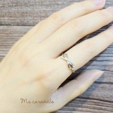 【焦糖小姐 Ms caramelo 】 925純銀鍍K白開口戒 鋯石愛無限戒子