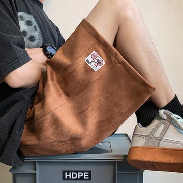 麂皮絨短褲男夏季薄款五分褲美式復古運動褲加肥加大碼休閑中褲潮