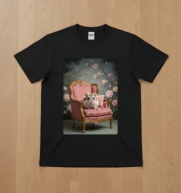 冬季白色倉鼠短袖 T-Shirt 洛可可風藝術 黑色 男女通用