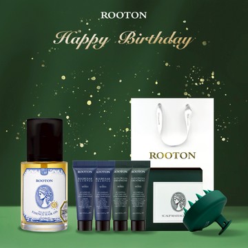 快速出貨【ROOTON】生日快樂！喚活極萃雙效修護髮油100ml+喚活海藻洗髮精10ml x2+甦活植萃護髮素10ml x2+頭皮按摩梳+燙金禮袋(金牛座生日禮物)