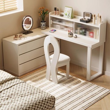 公司貨 免運 速發 附發票 化妝桌 梳妝台 斗櫃 實木梳妝臺床邊臥室床頭櫃一體化妝桌中古風斗櫃收納櫃一體化妝臺