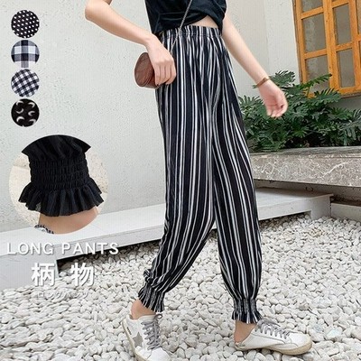 ロングパンツ レディース 柄物 美脚 ボトムス テーパードパンツ ドット柄 チェック柄 ボーダー柄 通販 Lineポイント最大get Lineショッピング