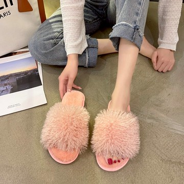 泰迪毛毛拖鞋女軟底仙女風2021新款秋冬露趾毛毛拖鞋靜音棉拖鞋女