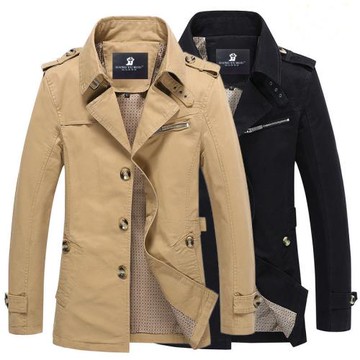 秋季夾克男春秋中長款風衣純棉翻領商務休閑外衣大碼加絨男裝外套