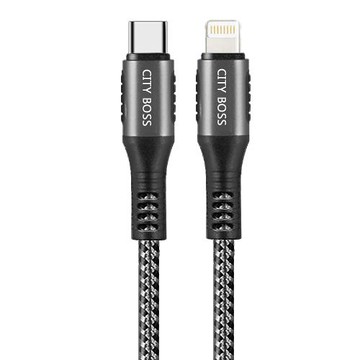 CITY 35W Gan氮化鎵Type-C(PD)+USB快充白+勇固Type-C to Lightning PD編織耐彎折快充線-200cm