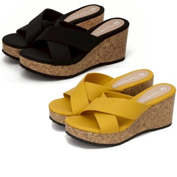 【白鳥麗子】楔型鞋 MIT百搭交叉帶木紋防水台厚底拖鞋 店長推薦