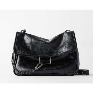 Jpqueen 流行菱格鍊條單肩斜背手提女用翻蓋包(黑色)