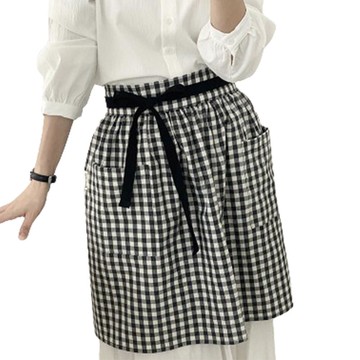 Hansday 短版半身迷你圍裙 黑白格紋  1個  黑色格子