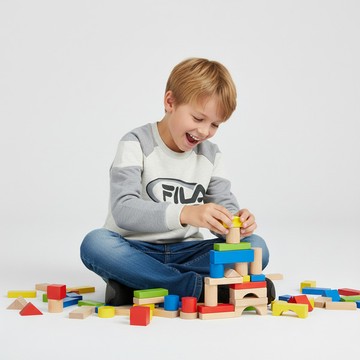 FILA KIDS 童長袖圓領T恤-米麻灰 1TEZ-8400-MY