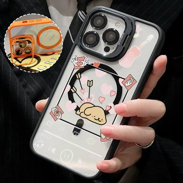 丘比特金毛狗磁吸手機殼 金屬鏡頭支架 保護殼 適用於iPhone 17 16 15 14 13 12 11 Max防摔殼