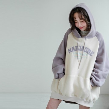 現貨★撞色連帽抽繩英字內刷毛口袋上衣(共2色)0106 【NR2817】