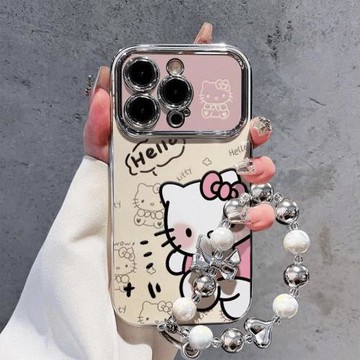 酷圖適用蘋果15手機殼新款HelloKitty貓iphone16promax保護套女plus全包鏡頭ip14pro網紅款13帶手鏈12支架11