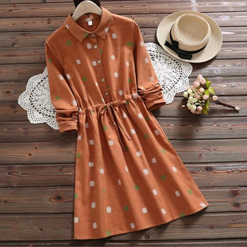 翻領拼色格子印花收腰連身裙(2色S~XL)【OREAD】【限定加碼✿全館滿額再折】