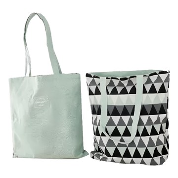 E.City 文青風棉麻雙面環保購物提袋 提把高約27公分 重量約100g  40 × 36cm  幾何綠