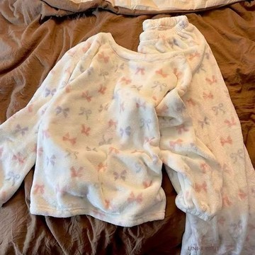 新款甜美日系珊瑚絨睡衣女慵懶風秋冬季珊瑚絨保暖家居服套裝女生睡衣 可愛睡衣 卡通睡衣 居家睡衣  休閒睡衣 寬鬆睡衣 睡