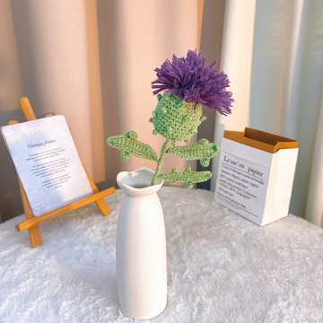 手作鉤織蘇格蘭薊花皇室深紫單枝花莖擺飾