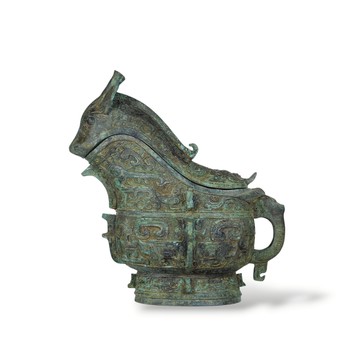 《博古珍藏》商．青銅饕餮紋觥擺件．高28公分．早期收藏．老件青銅器．博物館級文物．超值回饋