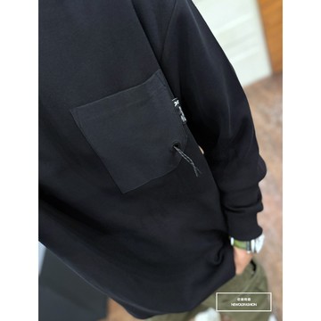 E7th.厚磅胸前素面造型口袋大學T-黑(E7F26202409)