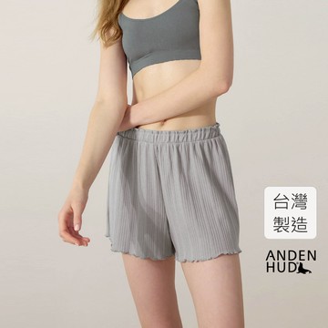 【Anden Hud】下身_療癒烘焙．荷葉腰頭抽針密拷短褲(鳶尾紫) 純棉台灣製