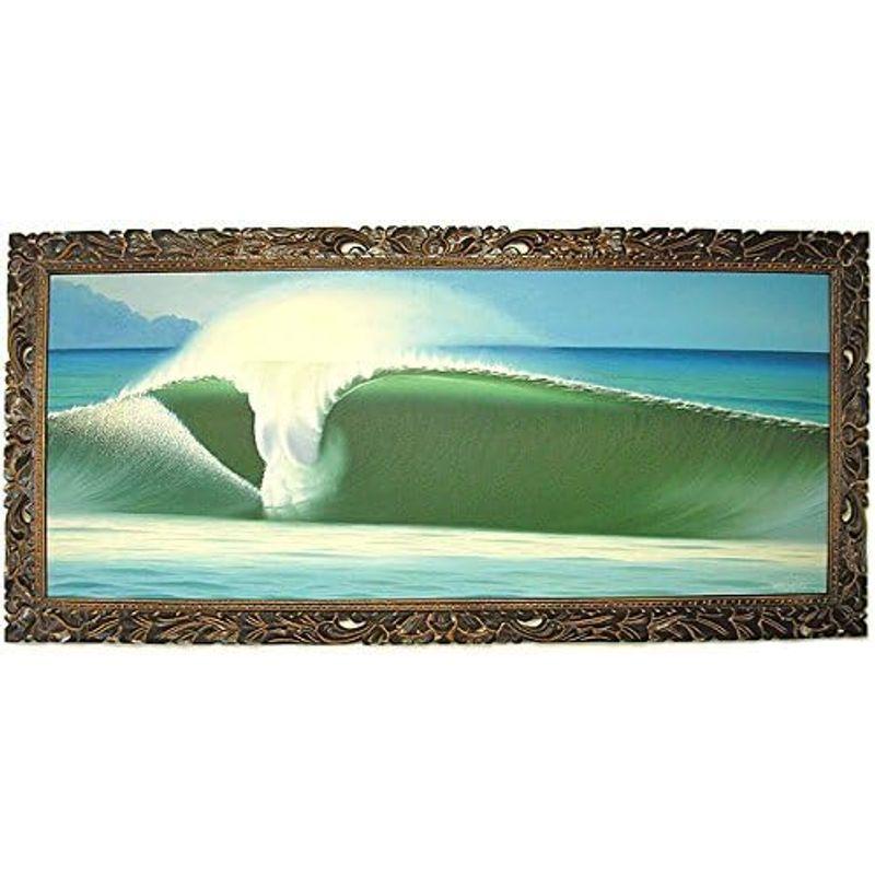 バリアート絵画 特大 横 Big Wave Windy Special Order作品 額横約134cmx縦63cm アジアン雑貨