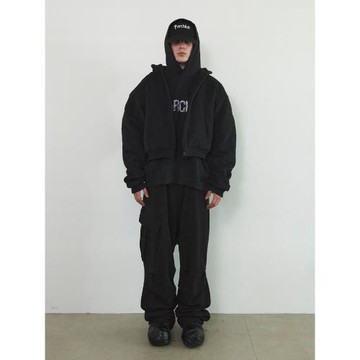 國外代加工】far archive重磅多口袋褶痕純棉水洗廓形工裝衛褲