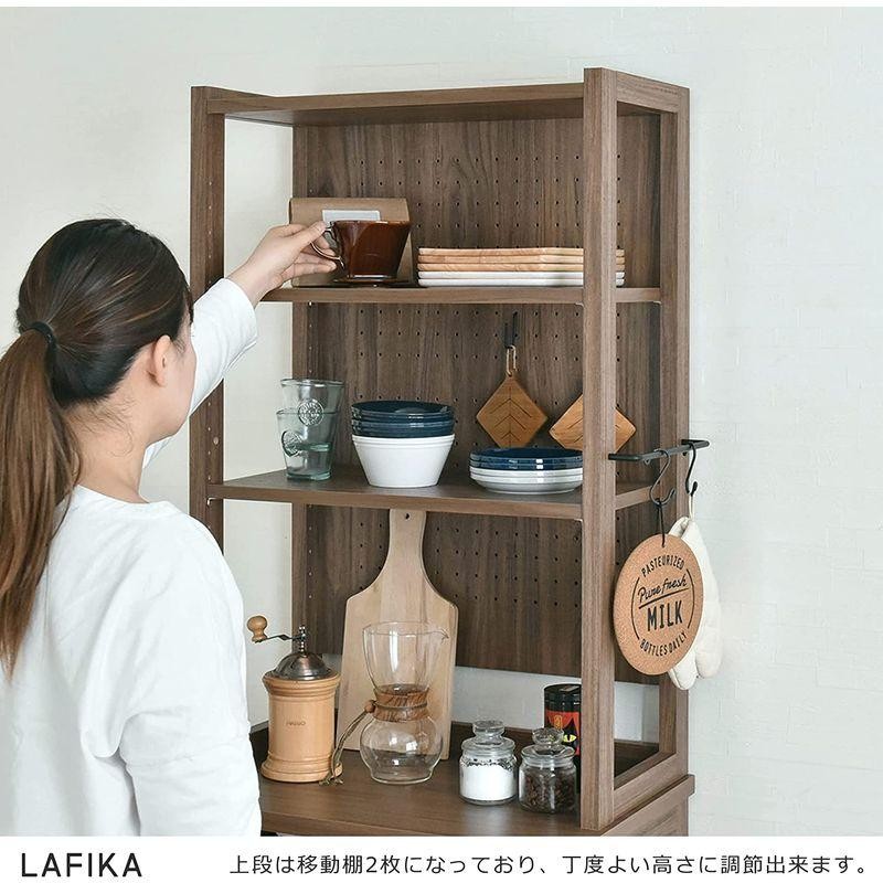 佐藤産業 LAFIKA キャビネット 食器棚 幅85.5cm 奥行40cm 高さ90cm ナチュラル 可動棚 背面化粧 スチール取っ手 LF90-90C  NA