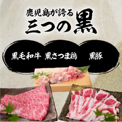 ふるさと納税 鹿児島市 鹿児島三黒肉(黒毛和牛・黒豚・黒さつま鶏)のしゃぶしゃぶセット 700g