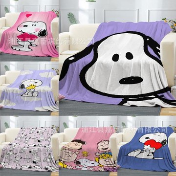 跨境外貿國內外印花法蘭絨毛毯廠家直銷史努比卡通午休蓋毯節日禮