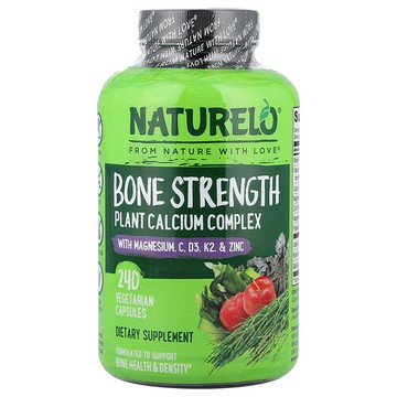 NATURELO, 骨骼強度，植物鈣複合物，240 粒素食膠囊