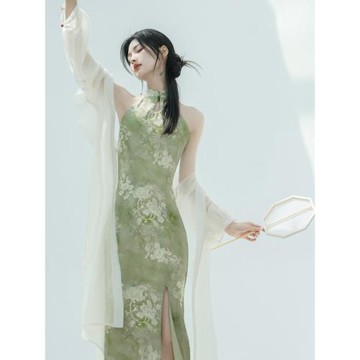 新中式禪意套裝夏季2026新款開衫搭掛脖旗袍改良蕾絲連衣裙兩件套