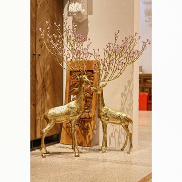 公司現貨最優價 免運開發票 大型落地金色紫水晶銅鹿高檔家居裝飾客廳落地擺件
