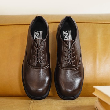 MRA 棕色方頭德比鞋皮鞋男款2025新款商務休閒老錢風增高牛津鞋子
